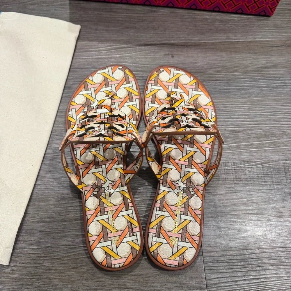 Tory Burch Miller Geo Logo Printed Leather Sandals